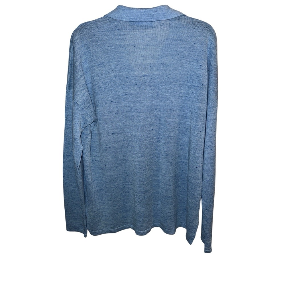 J.McLaughlin Sweater Women Large Blue 100% Linen Long Sleeve Henley Knit Collar - Picture 3 of 8